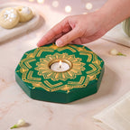 Lumia Handpainted Tealight Holder With Candle Green Nestasia