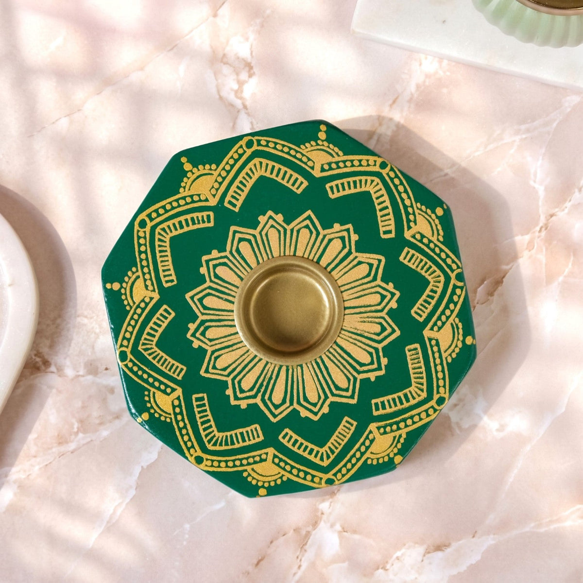 Lumia Handpainted Tealight Holder With Candle Green Nestasia