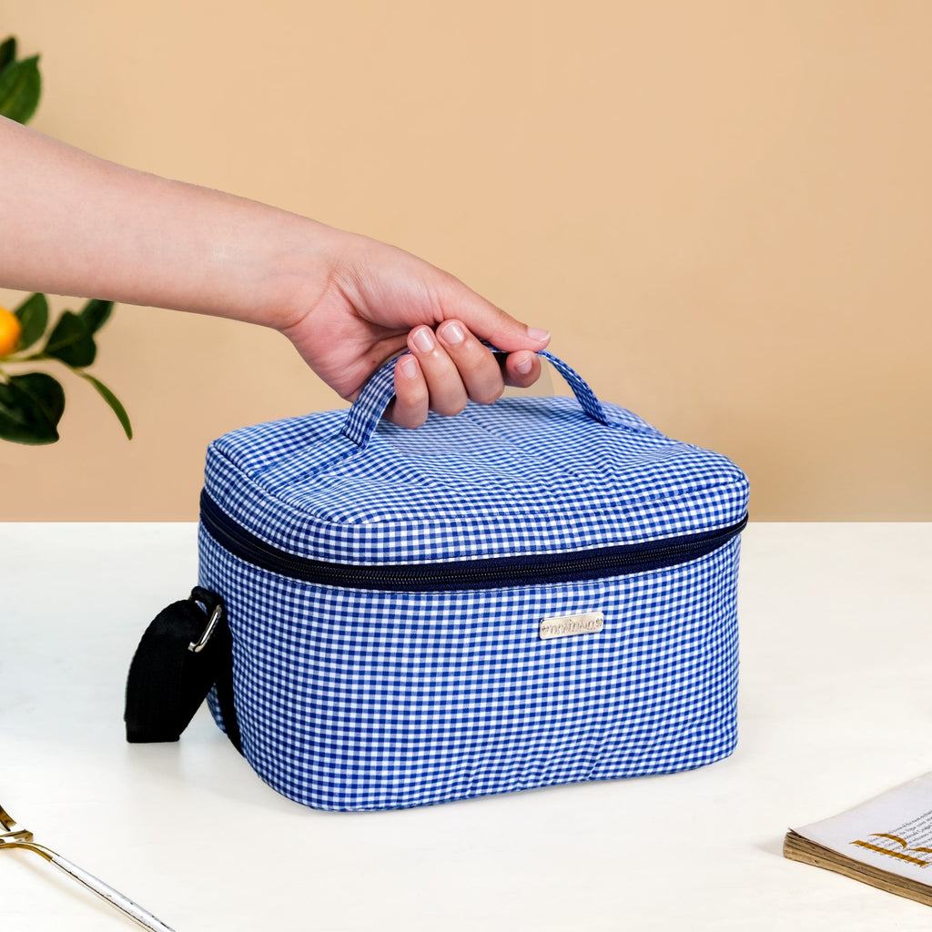 Blue Checkered Insulated Lunch Bag Nestasia