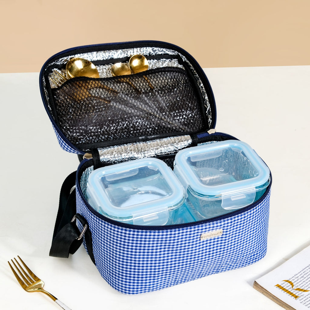 Blue Checkered Insulated Lunch Bag Nestasia