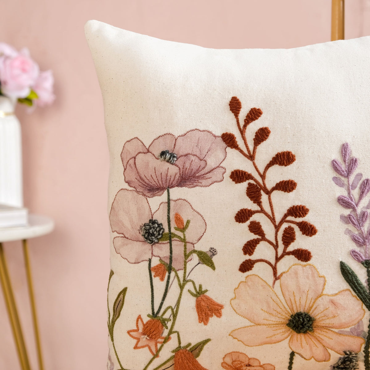 Lush Botanica Embroidered Cotton Slub Cushion Cover 40x40cm Nestasia