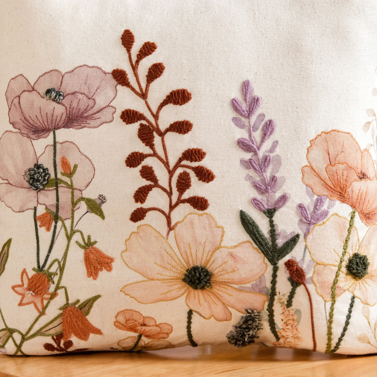 Lush Botanica Embroidered Cotton Slub Cushion Cover 40x40cm Nestasia
