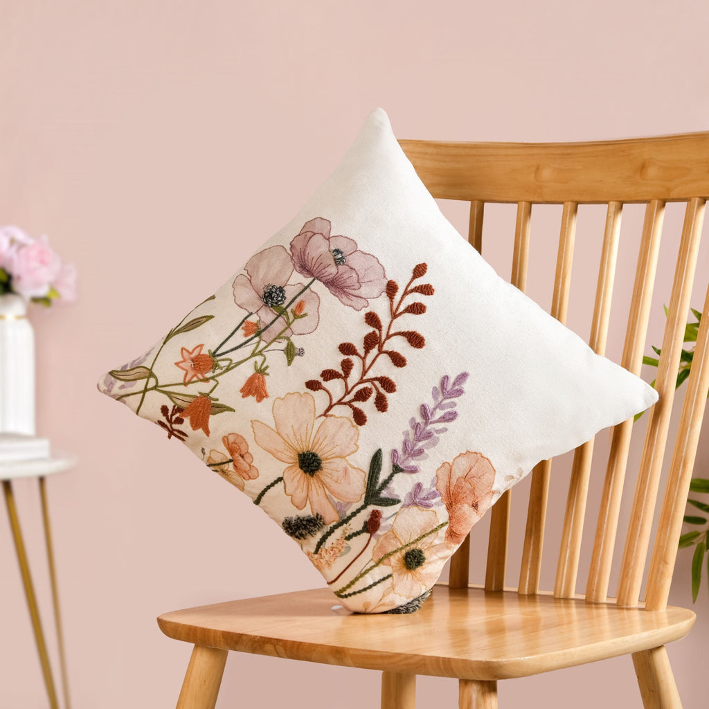 Lush Botanica Embroidered Cotton Slub Cushion Cover 40x40cm Nestasia