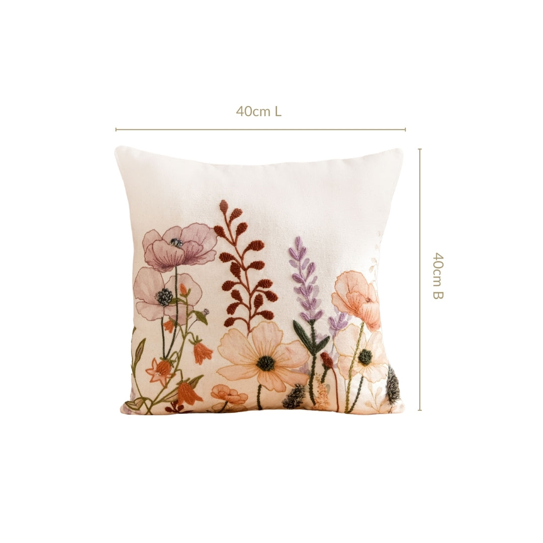 Lush Botanica Embroidered Cotton Slub Cushion Cover 40x40cm Nestasia