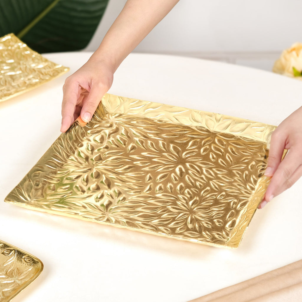 Luxe Lustre Embossed Decorative Square Tray Nestasia
