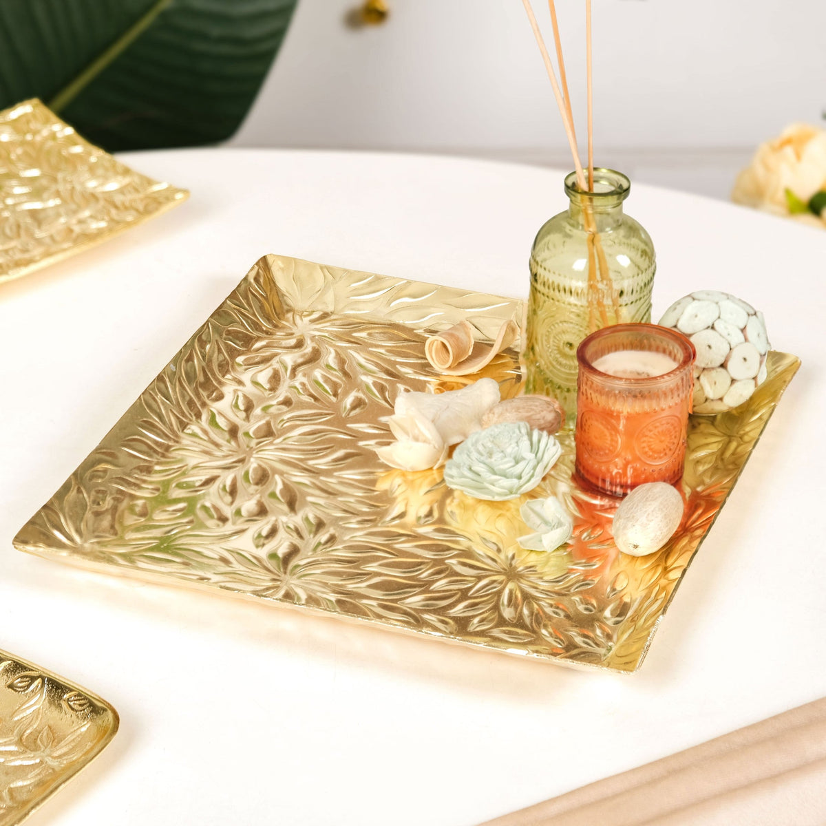 Luxe Lustre Embossed Decorative Square Tray Nestasia