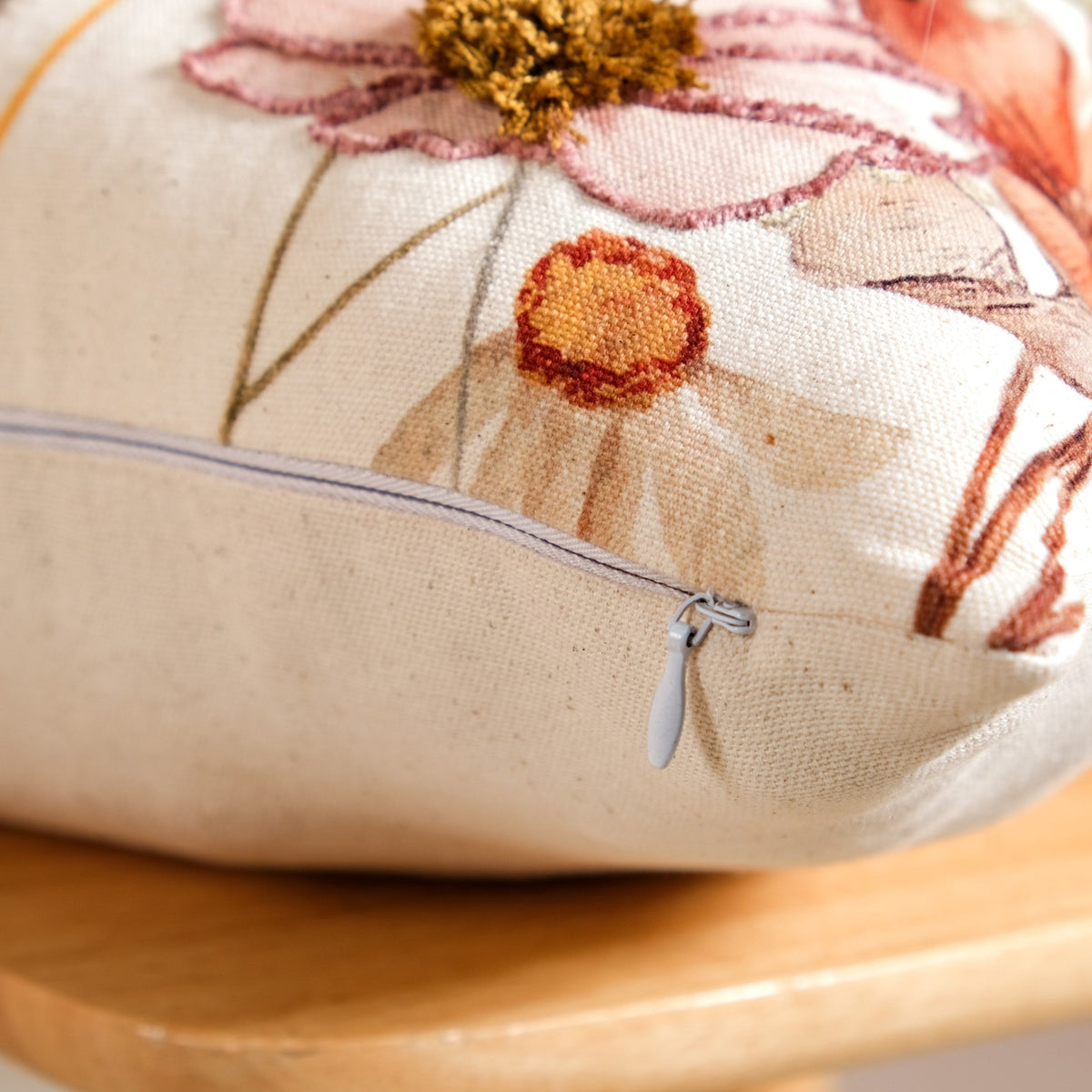 Botanical Embroidered Cotton Slub Cushion Cover 40x40cm Nestasia