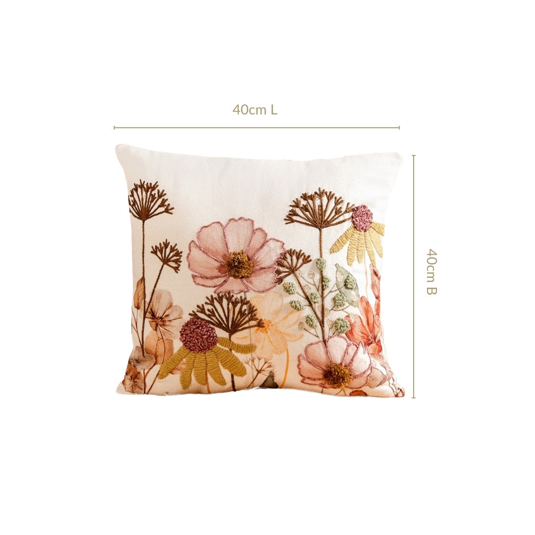 Botanical Embroidered Cotton Slub Cushion Cover 40x40cm Nestasia