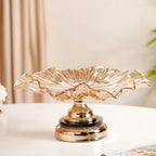 Decorative Crystal Glass Platter With Metal Stand Nestasia