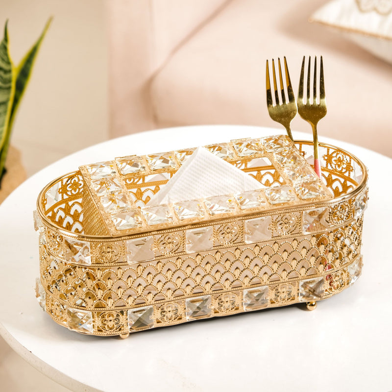 Luxe Gold Tissue Box With Compartments Nestasia