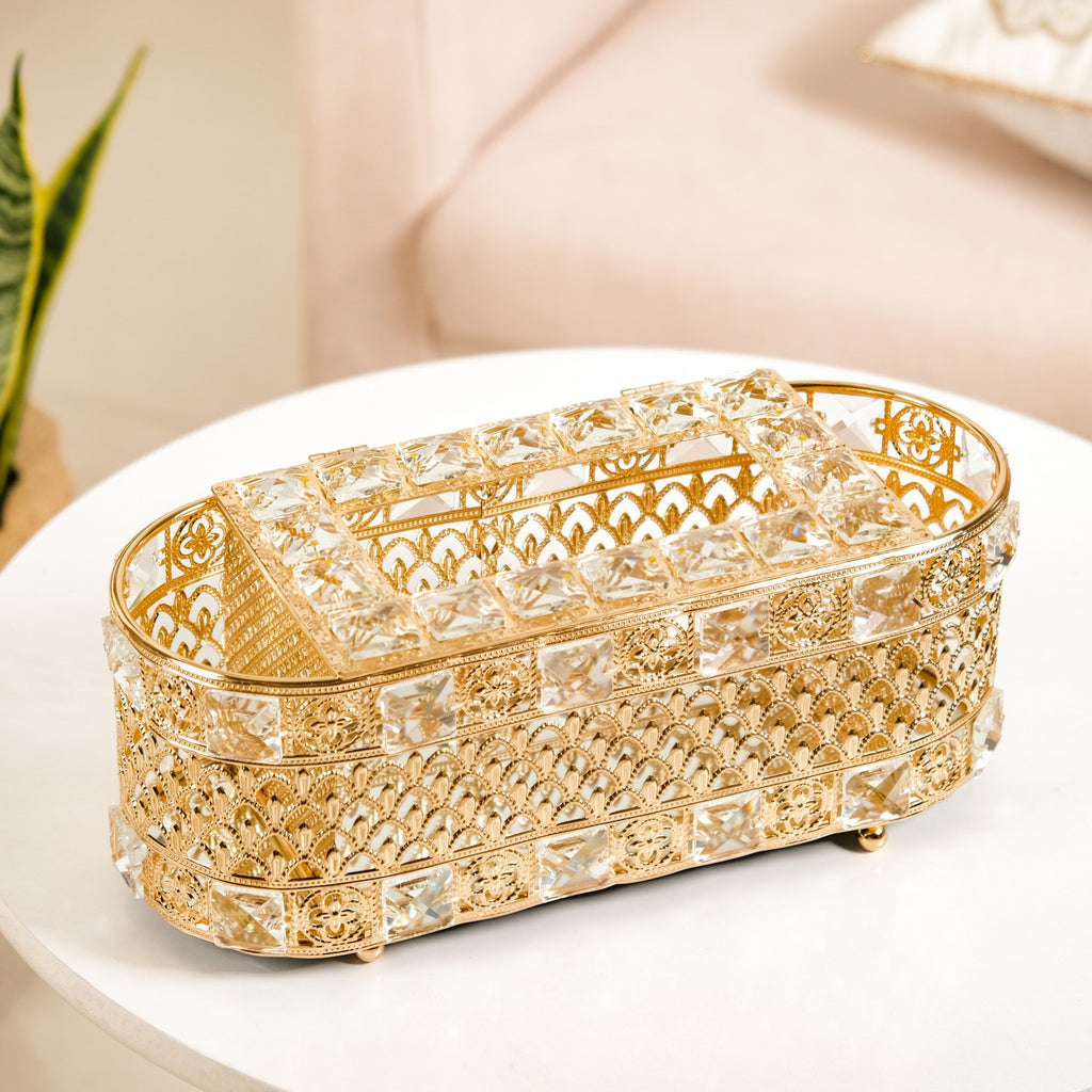Luxe Gold Tissue Box With Compartments Nestasia
