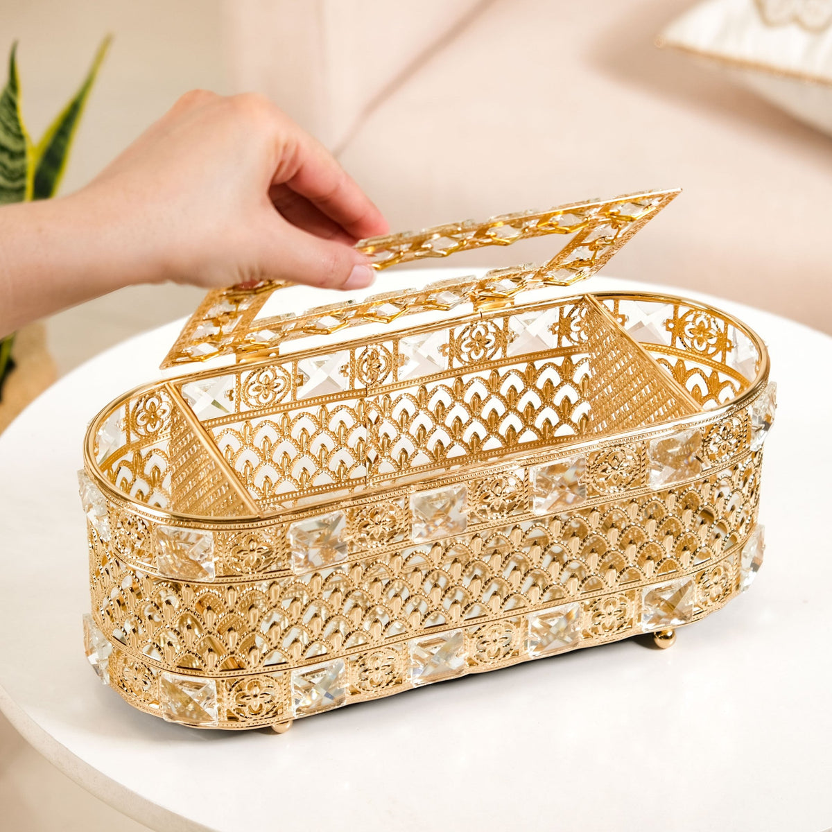 Luxe Gold Tissue Box With Compartments Nestasia