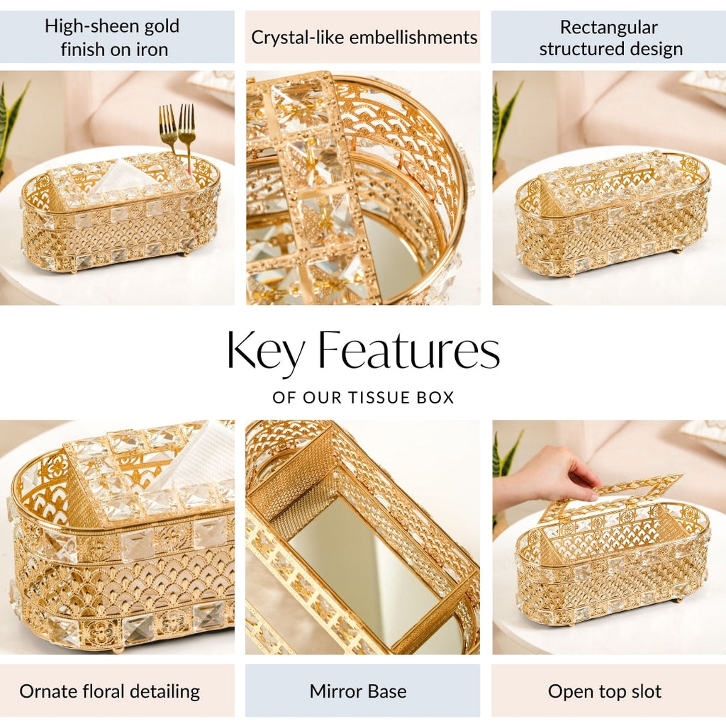 Luxe Gold Tissue Box With Compartments Nestasia