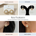 Luxe Pearl Floral Stud Earrings Nestasia