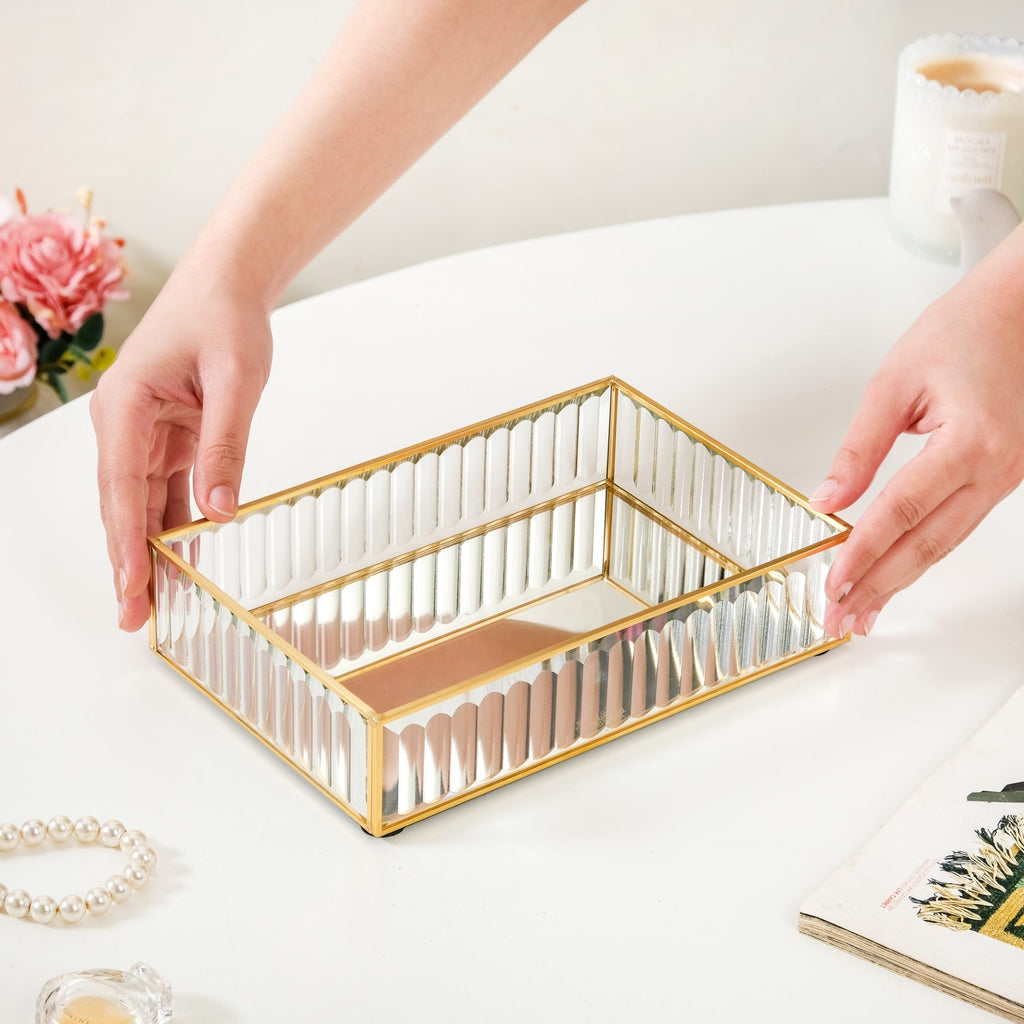 Modern Gold Edge Glass Decorative Tray Small Nestasia