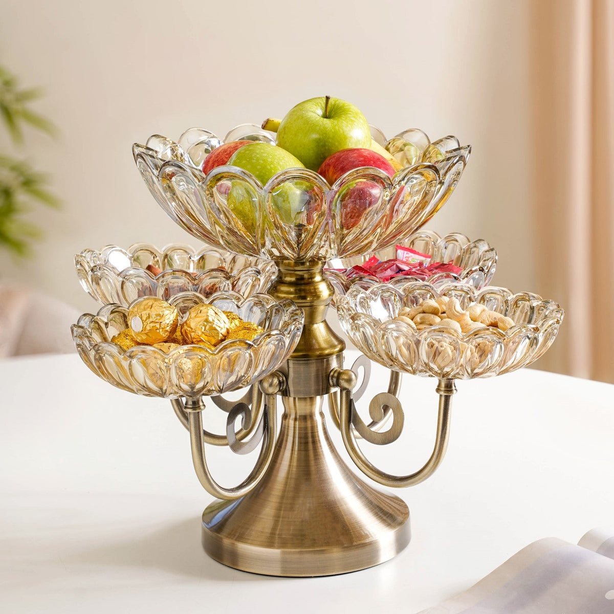 Multilayer Decorative Rotating Glass Bowls Set of 5 With Stand Nestasia