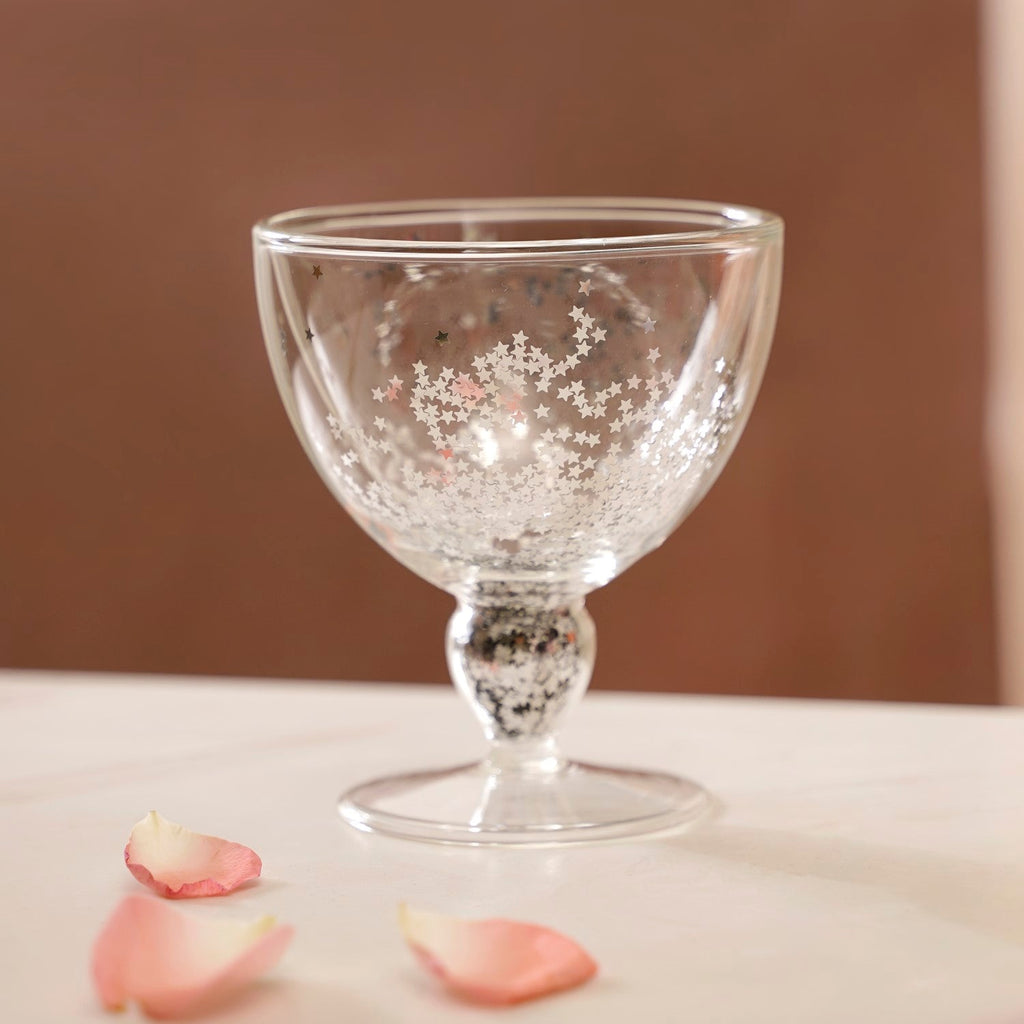 Shimmering Double Wall Stemmed Glass Goblet Set Of 2 250ml Nestasia
