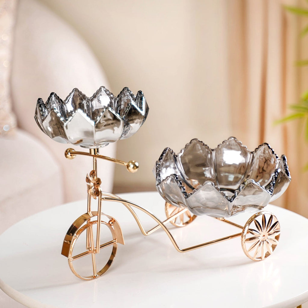 Metal Tricycle Stand With Decorative Glass Bowls Nestasia