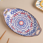 Mandala Blue Ceramic Baking Plate With Handle Nestasia
