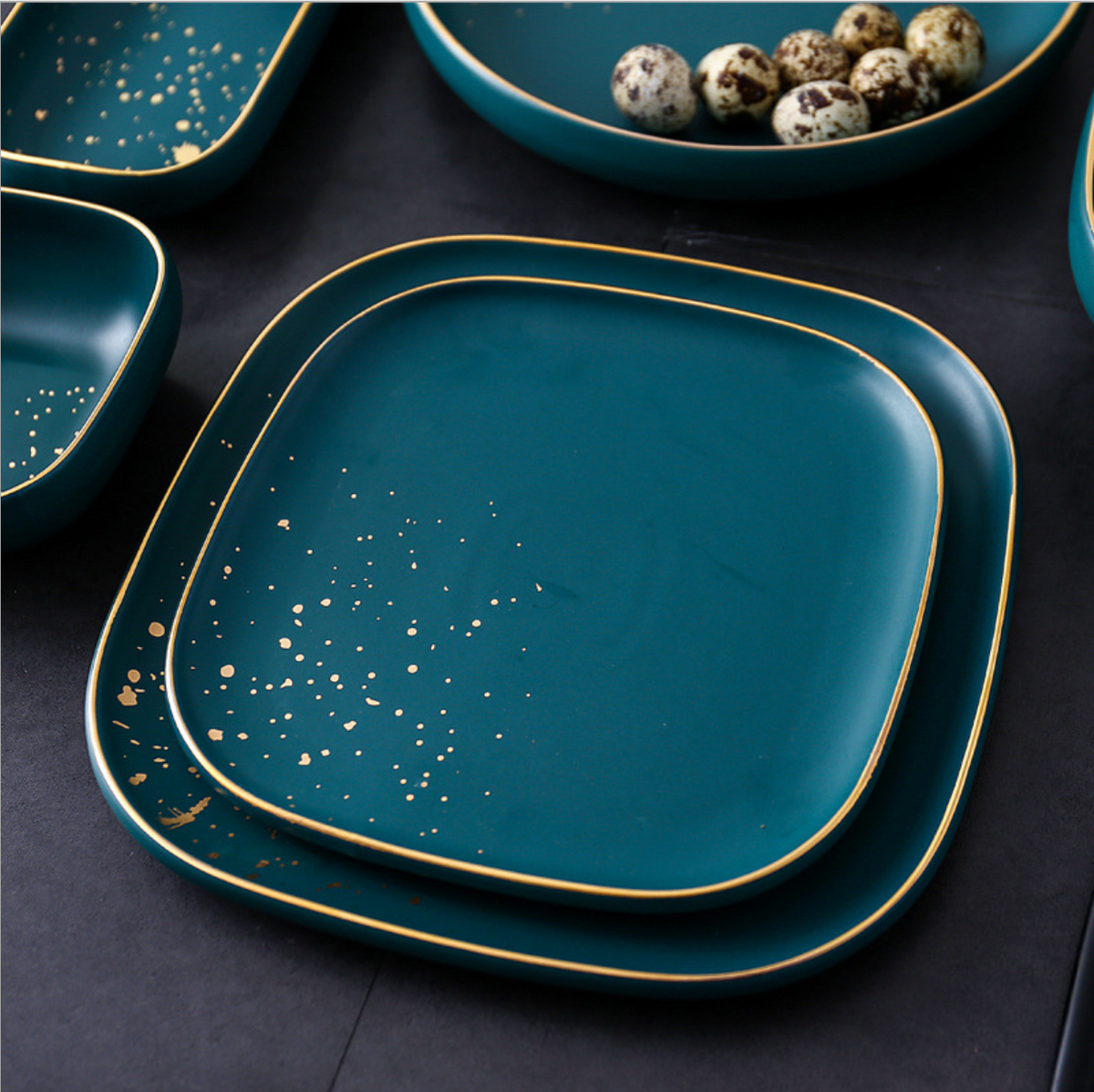 CARA square dinner plate - midnight green Nestasia