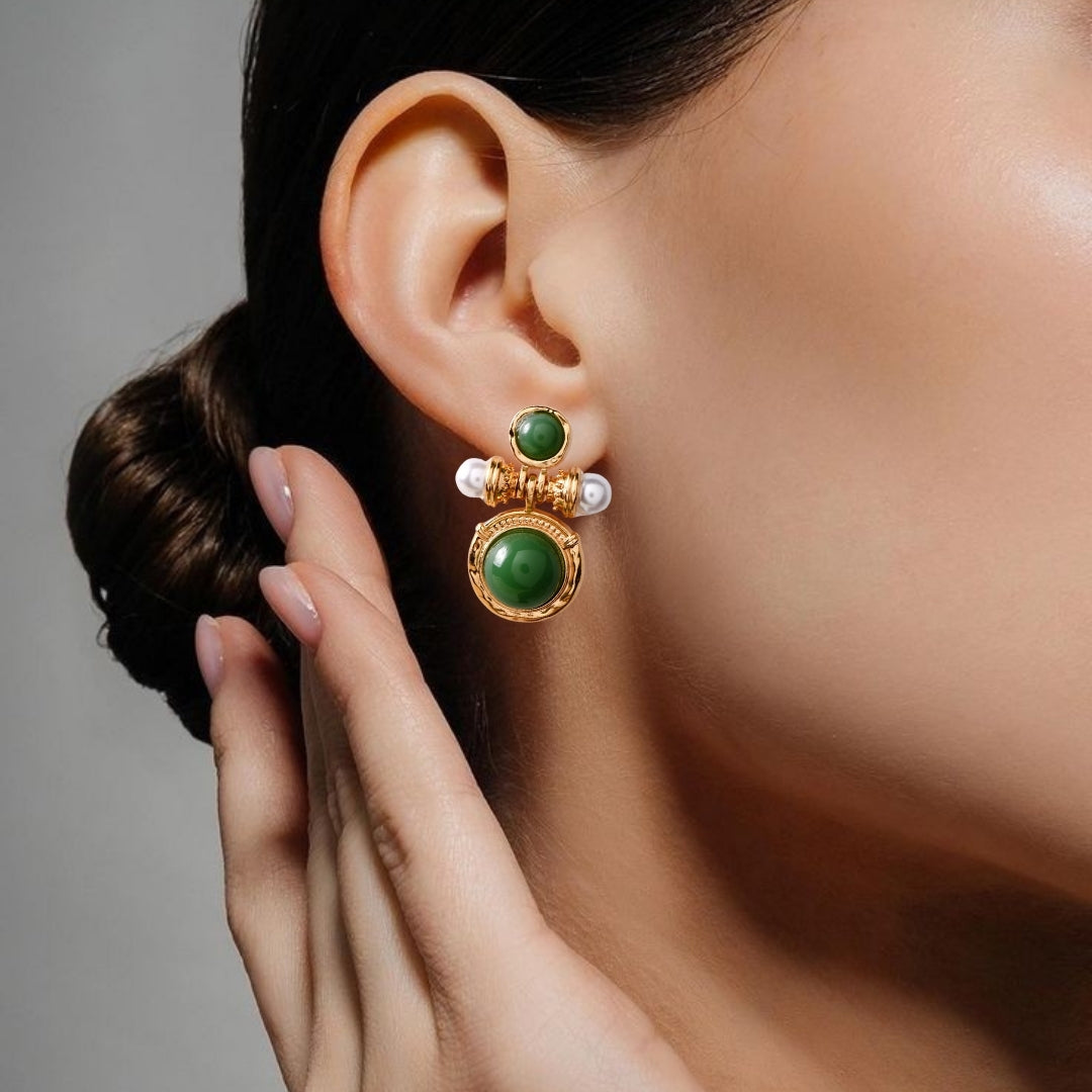 Majestic Stones Gold Drop Earrings Nestasia