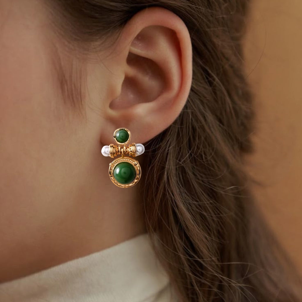 Majestic Stones Gold Drop Earrings Nestasia