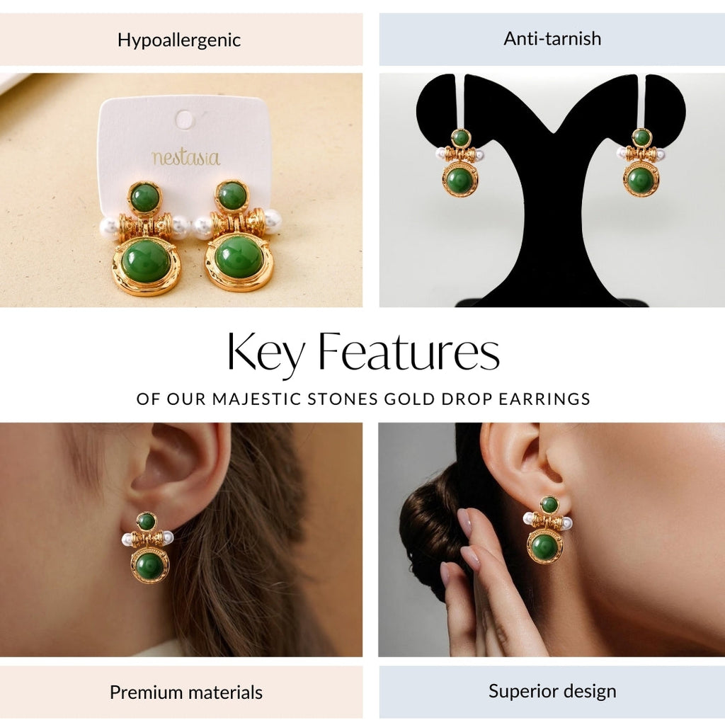 Majestic Stones Gold Drop Earrings Nestasia