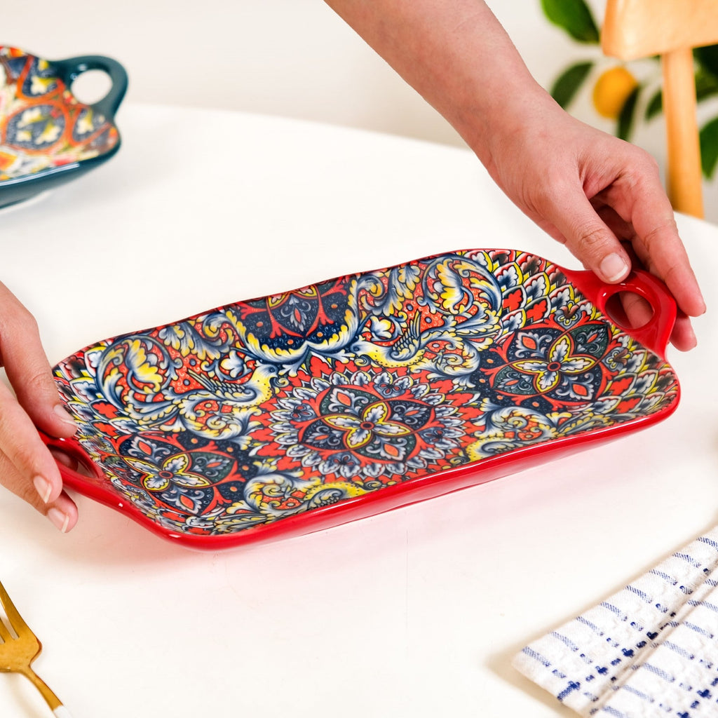Mandala Melange Long Platter Dish Red Nestasia