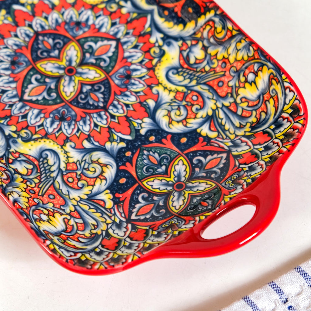 Mandala Melange Long Platter Dish Red Nestasia