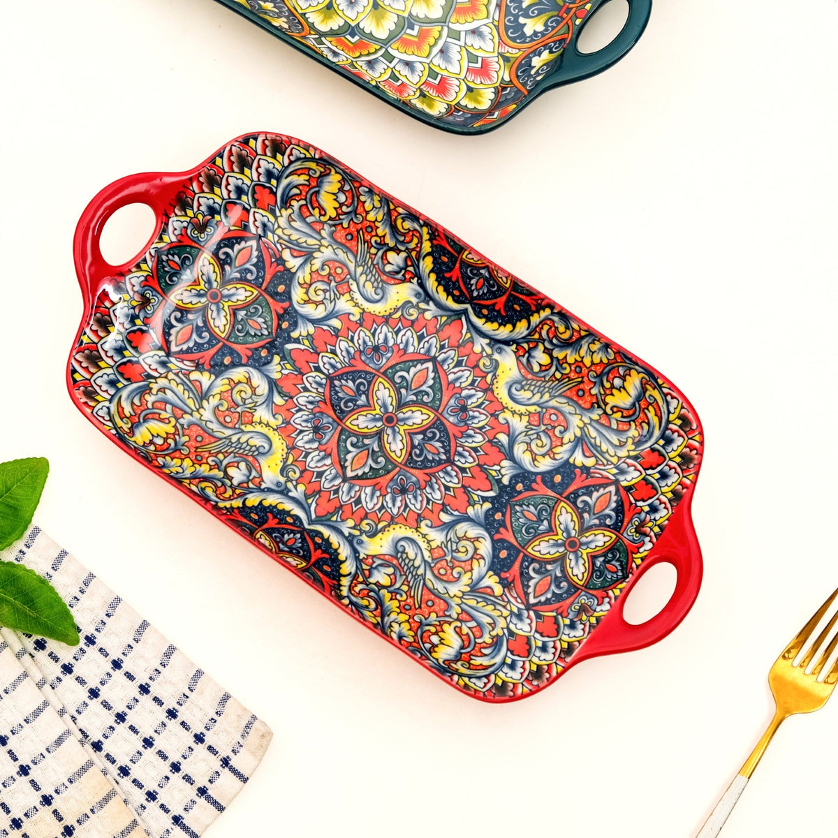 Mandala Melange Long Platter Dish Red Nestasia