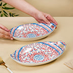 Mandala Long Dish Red And Blue Set Of 2 Nestasia
