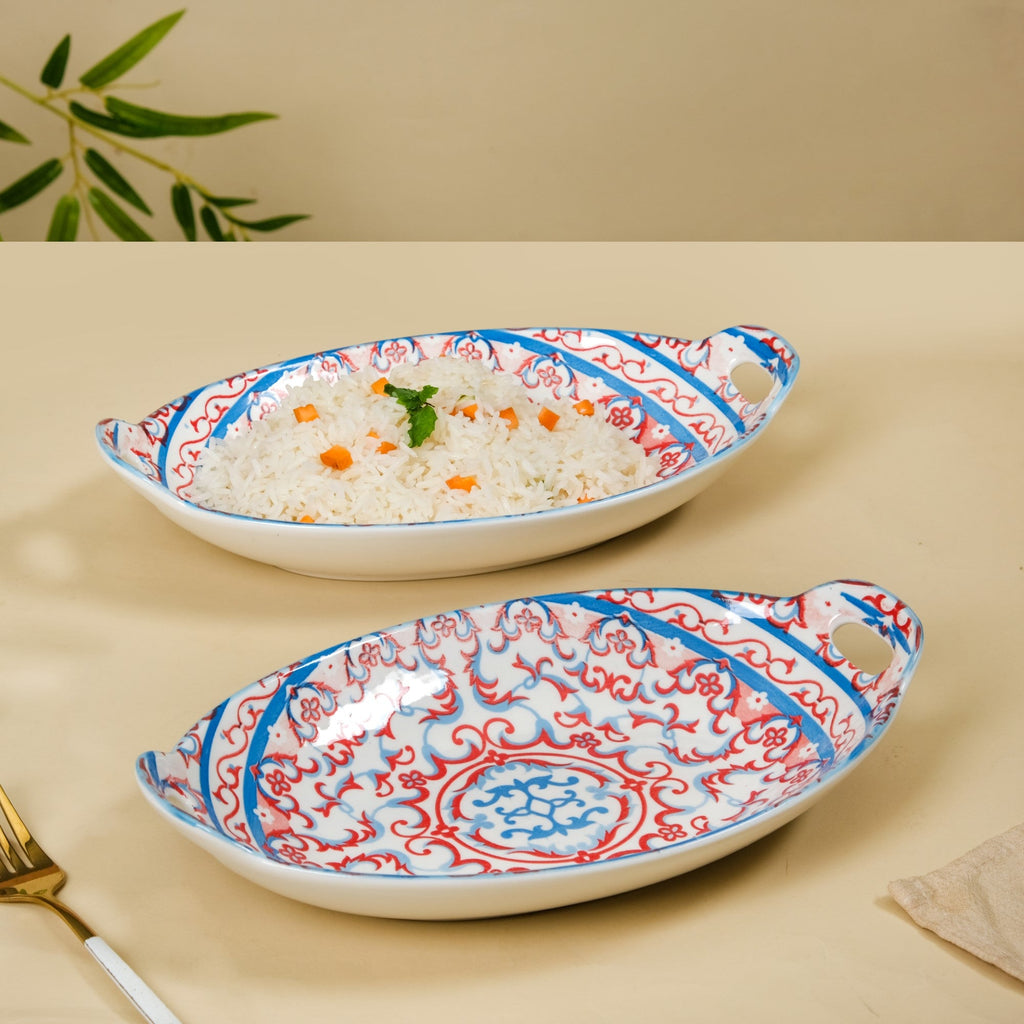 Mandala Long Dish Red And Blue Set Of 2 Nestasia