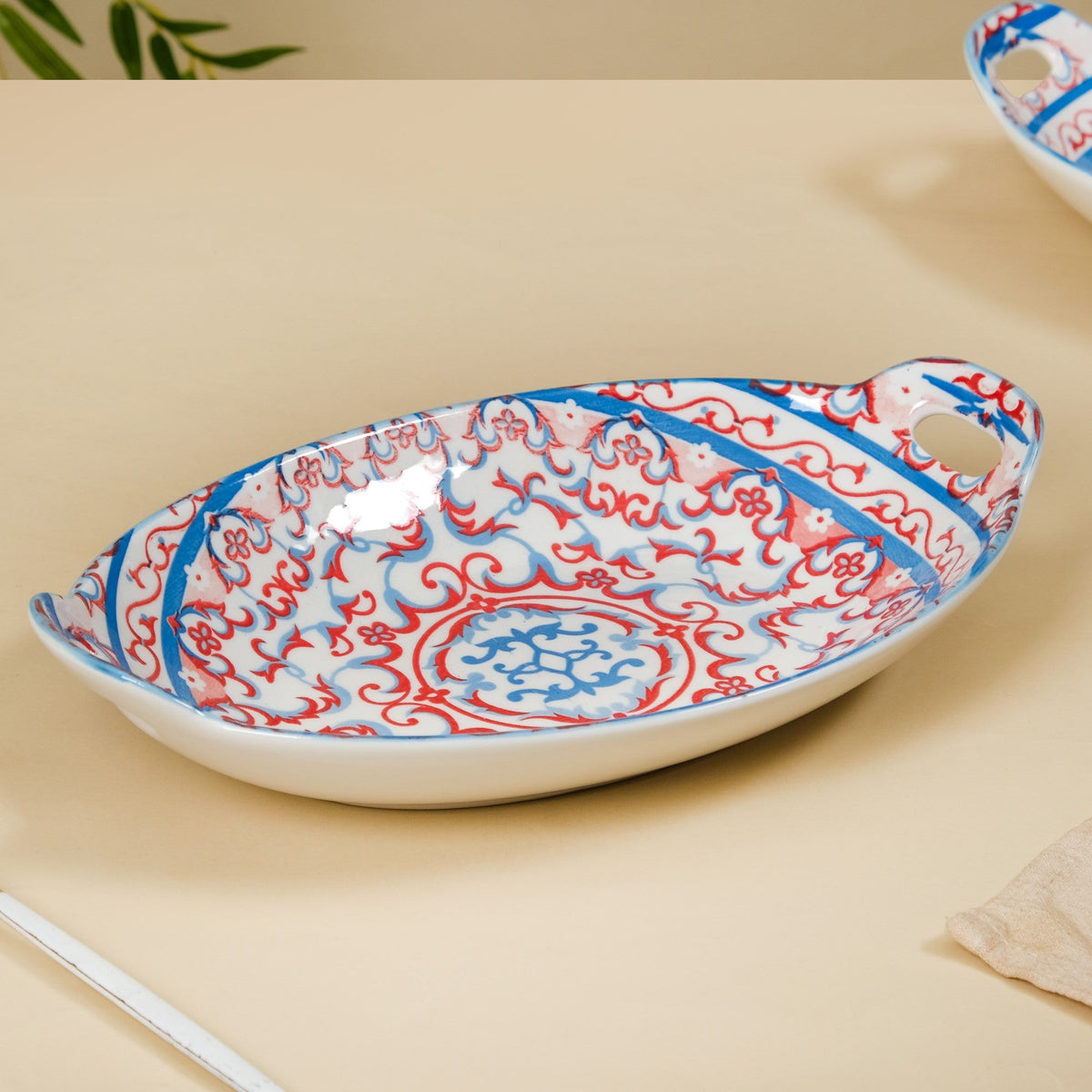 Mandala Long Dish Red And Blue Set Of 2 Nestasia