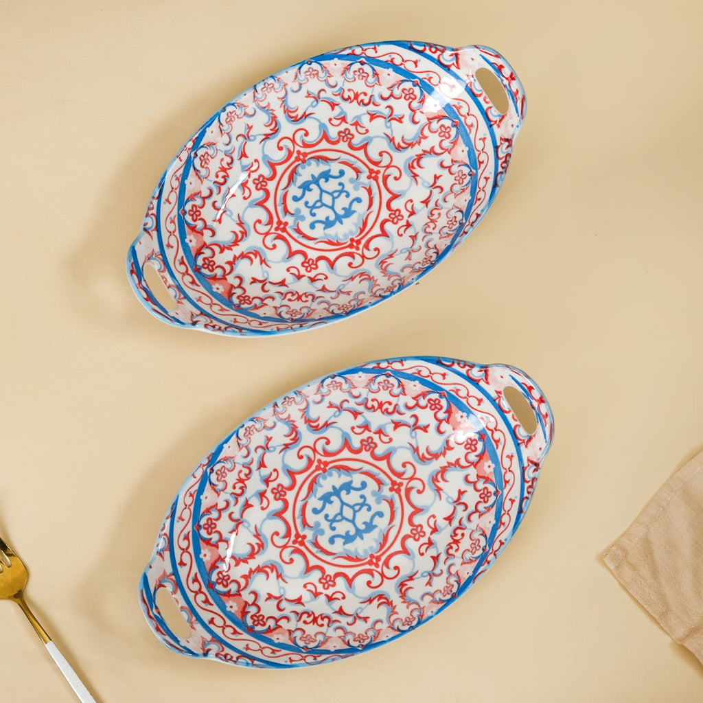 Mandala Long Dish Red And Blue Set Of 2 Nestasia