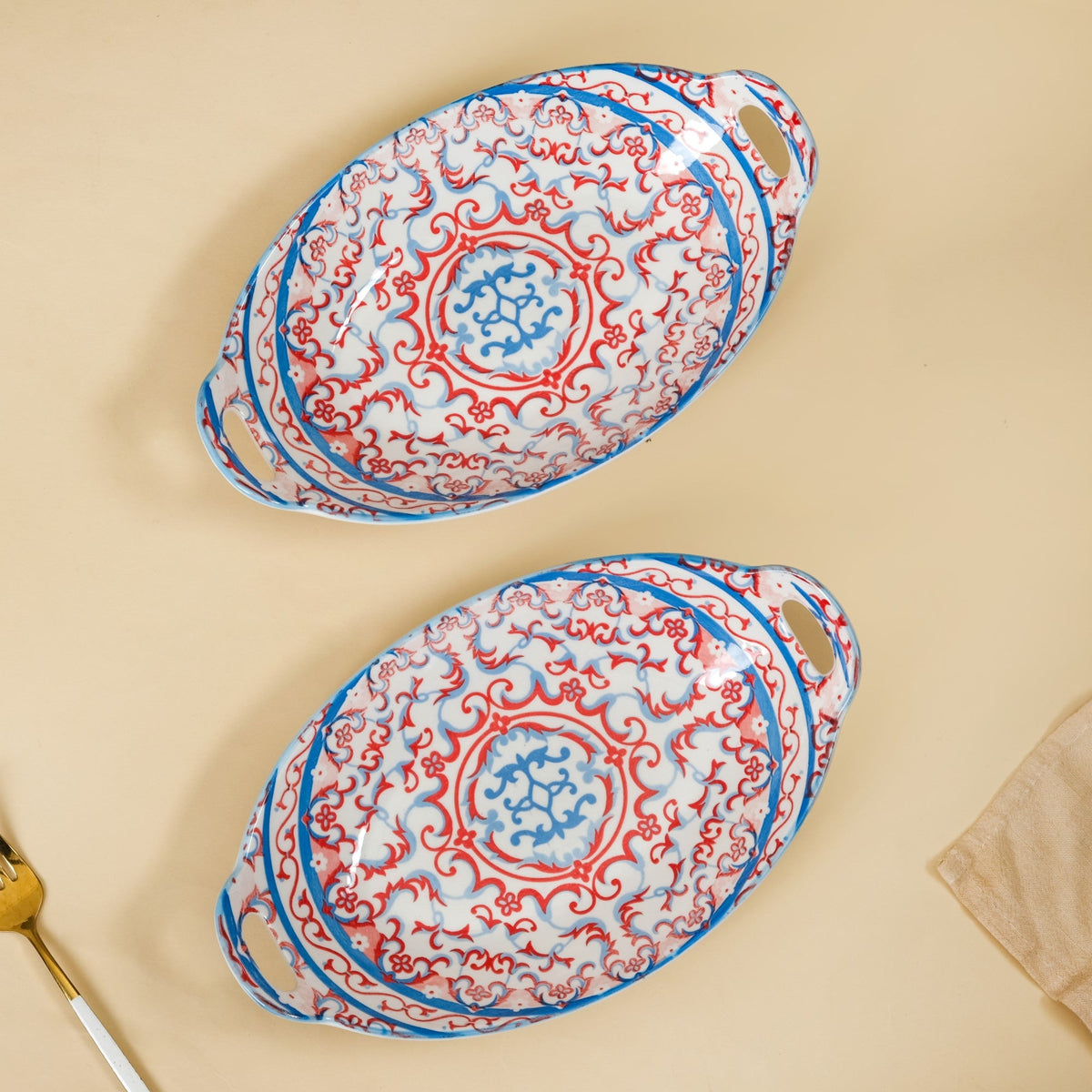 Mandala Long Dish Red And Blue Set Of 2 Nestasia