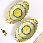 Yellow And Green Mandala Ceramic Platter Set Of 2 Nestasia
