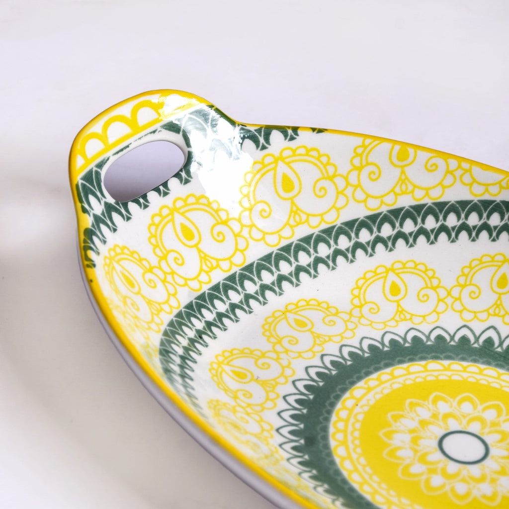 Yellow And Green Mandala Ceramic Platter Set Of 2 Nestasia