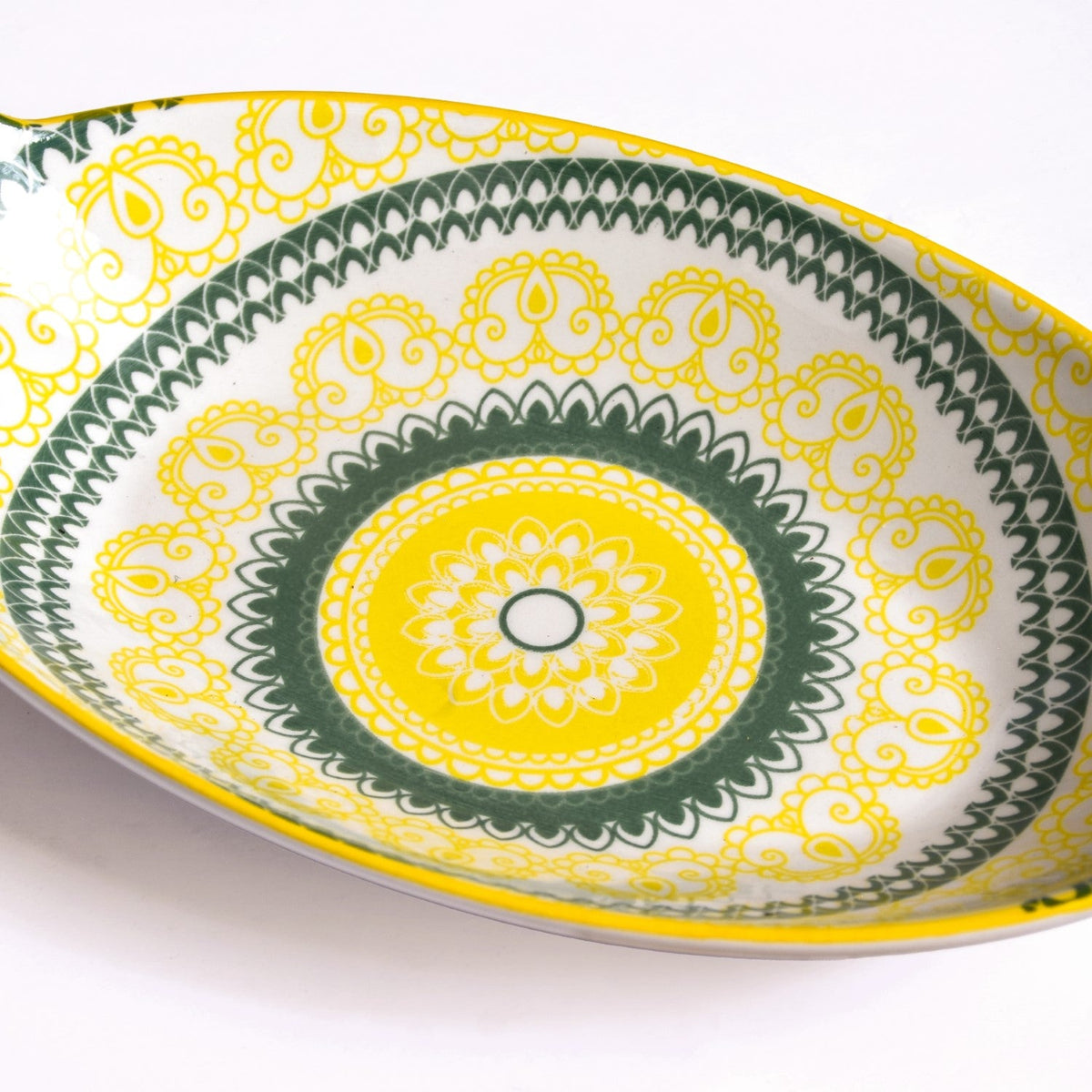 Yellow And Green Mandala Ceramic Platter Set Of 2 Nestasia