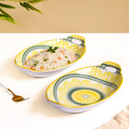 Yellow And Green Mandala Ceramic Platter Set Of 2 Nestasia