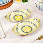 Yellow And Green Mandala Ceramic Platter Set Of 2 Nestasia