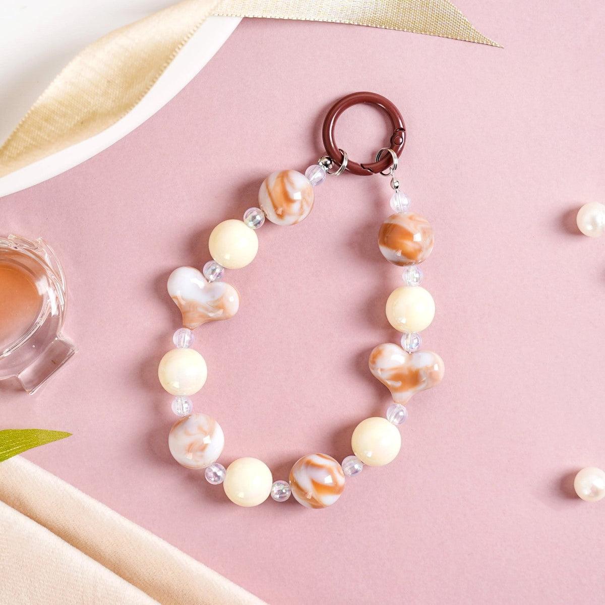 Brown Marble Pattern Love Loop Keychain Nestasia
