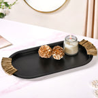Matte Black Oval Metal Tray With Handles Nestasia