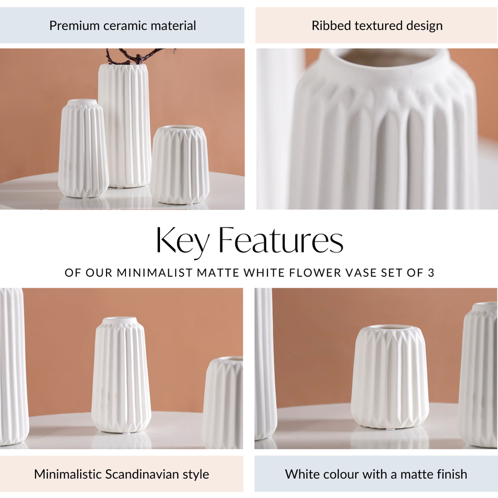 Minimalist Matte White Flower Vase Set Of 3 Nestasia