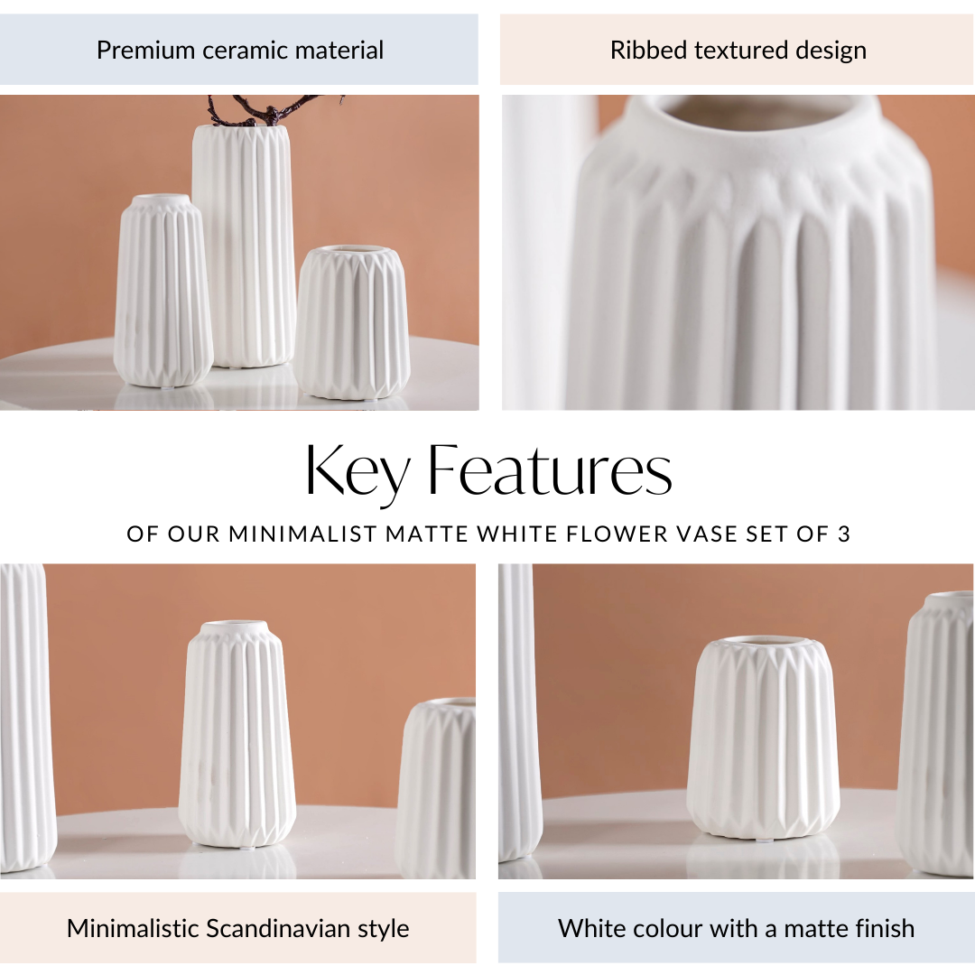 Minimalist Matte White Flower Vase Set Of 3 Nestasia