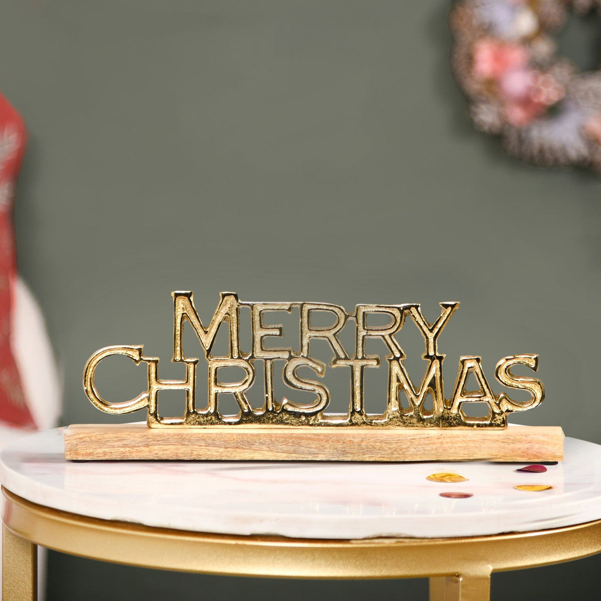 Engraved Merry Christmas Decor Showpiece Gold Nestasia