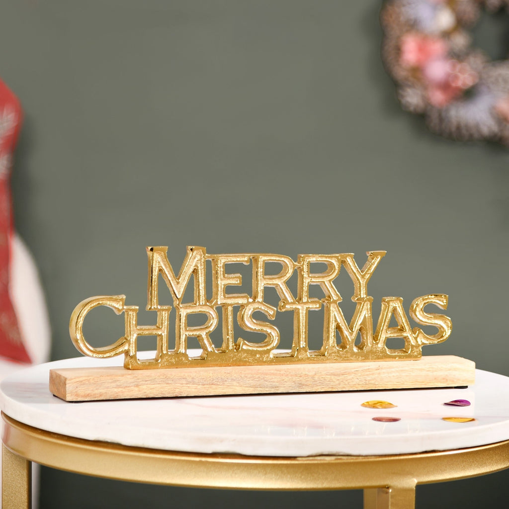 Engraved Merry Christmas Decor Showpiece Gold Nestasia