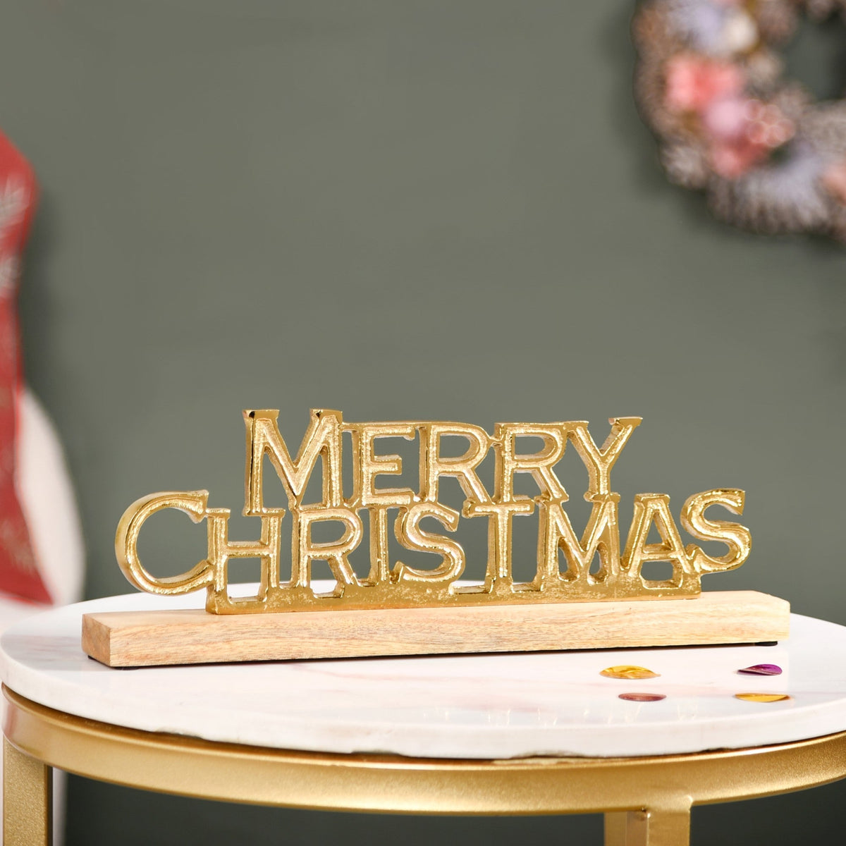 Engraved Merry Christmas Decor Showpiece Gold Nestasia