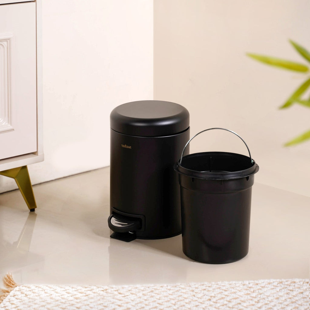 Clean Curve Dustbin With Removable Bucket Black 3000ml Nestasia