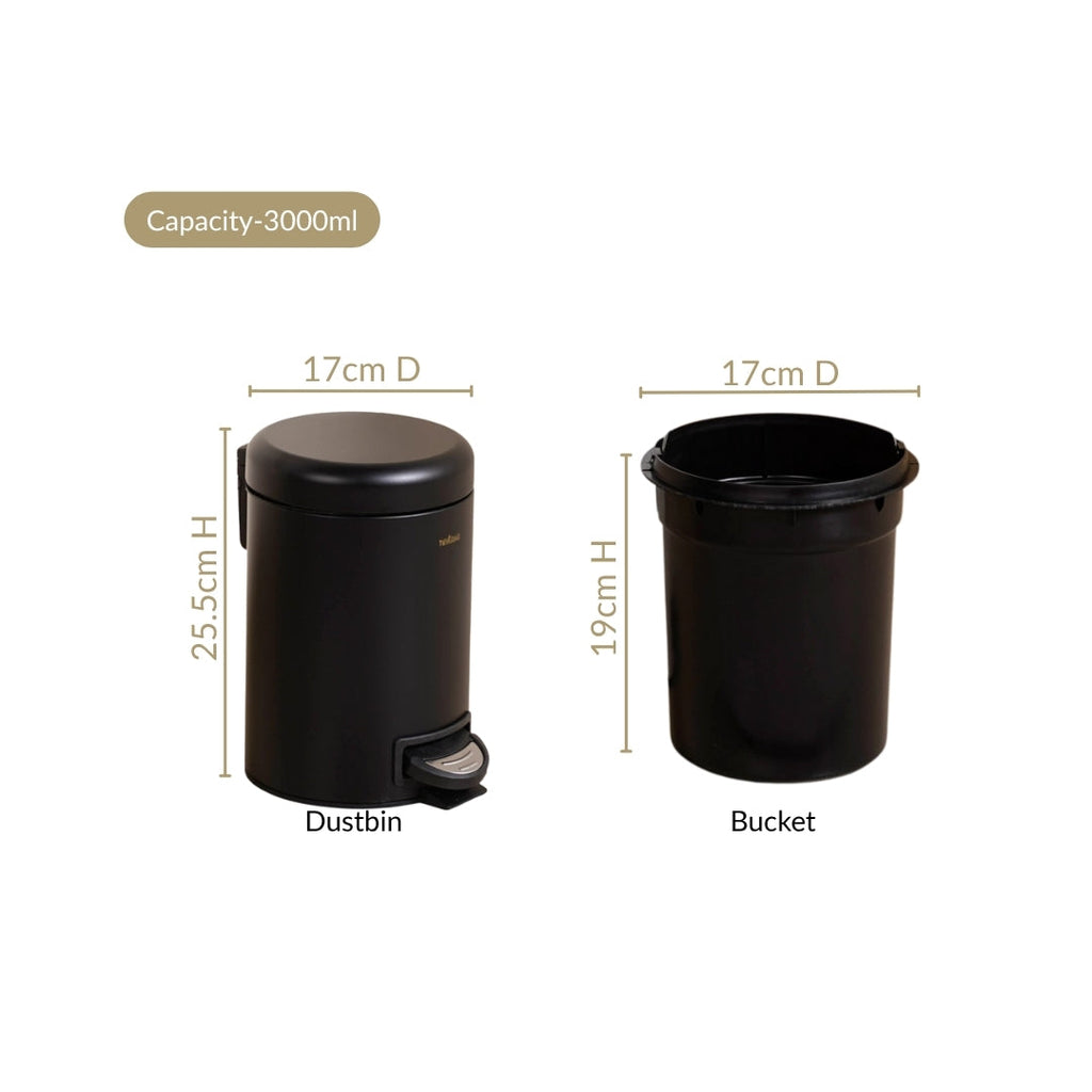 Clean Curve Dustbin With Removable Bucket Black 3000ml Nestasia