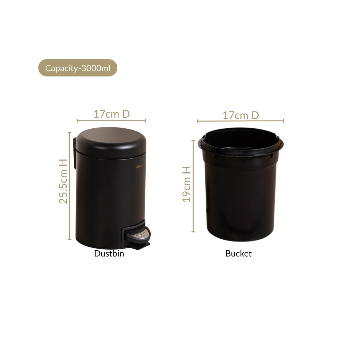 Clean Curve Dustbin With Removable Bucket Black 3000ml Nestasia